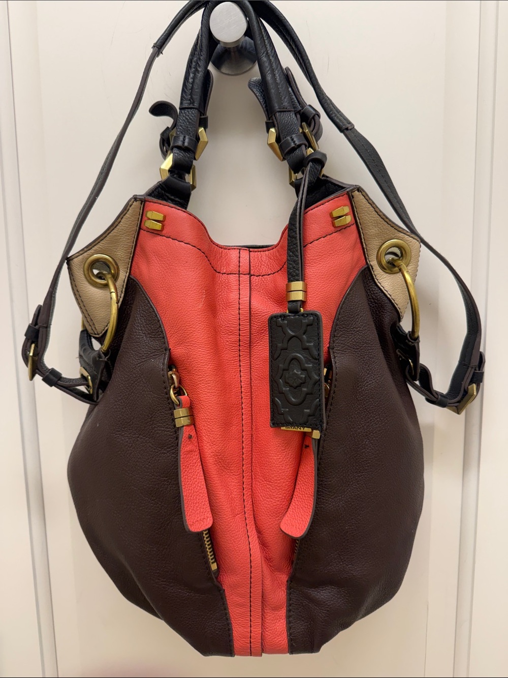 Oryany leather hobo designer handbag tote crossbody gold green purse bag zipper
